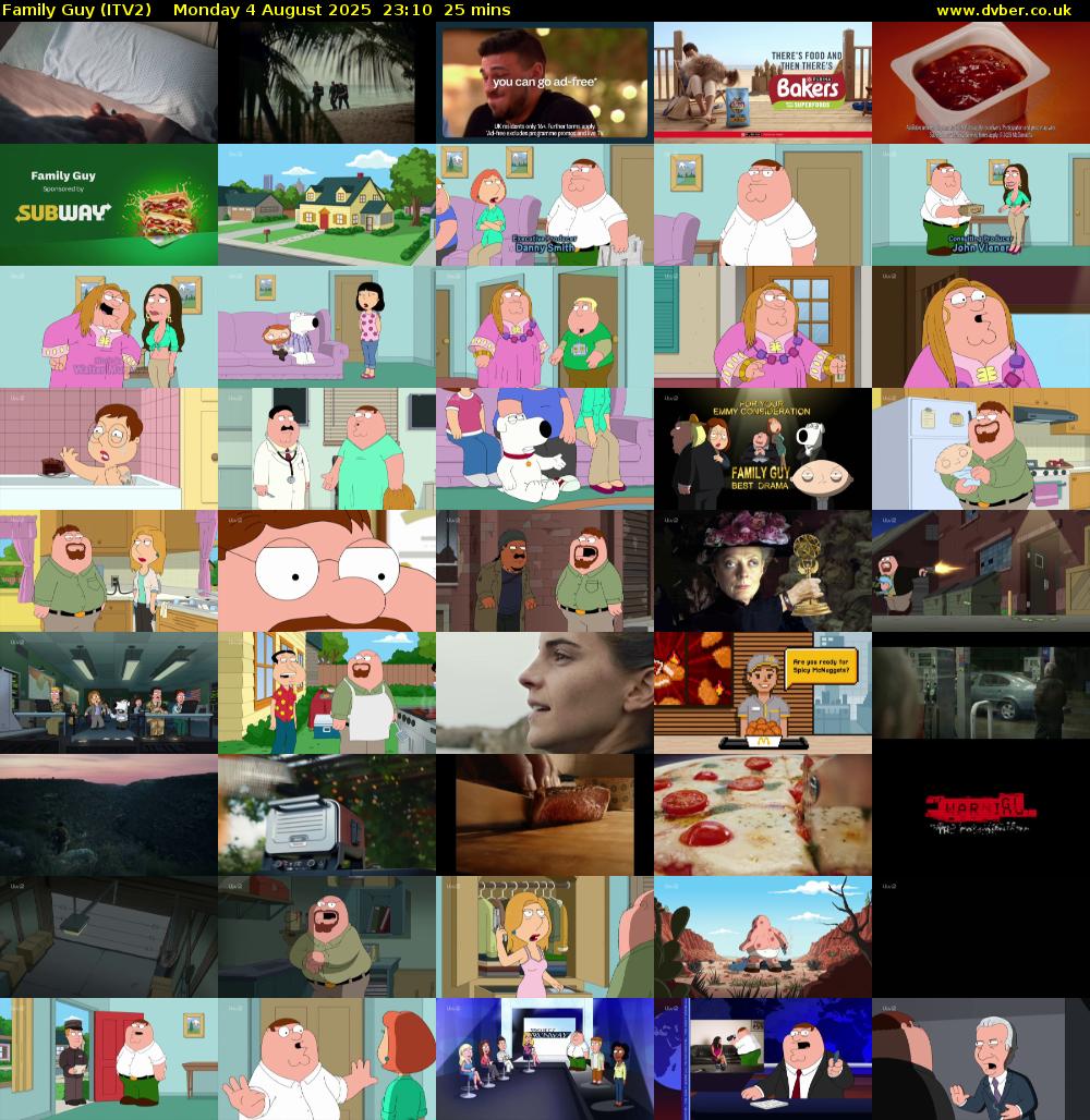 Family Guy (ITV2) Monday 4 August 2025 23:10 - 23:35
