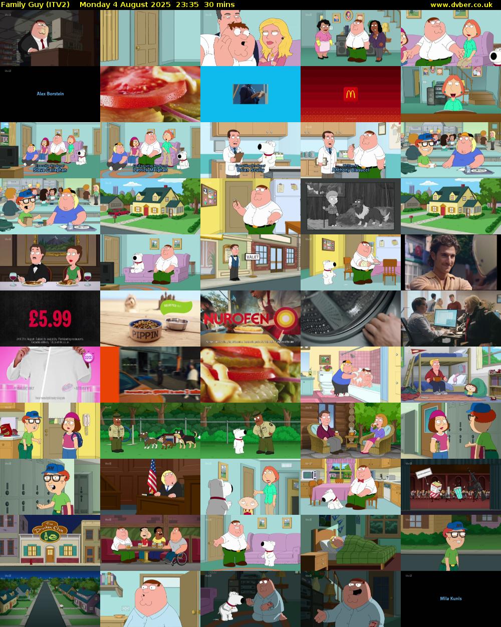 Family Guy (ITV2) Monday 4 August 2025 23:35 - 00:05