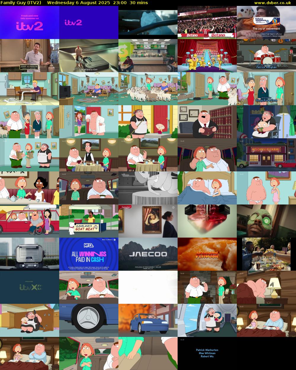 Family Guy (ITV2) Wednesday 6 August 2025 23:00 - 23:30