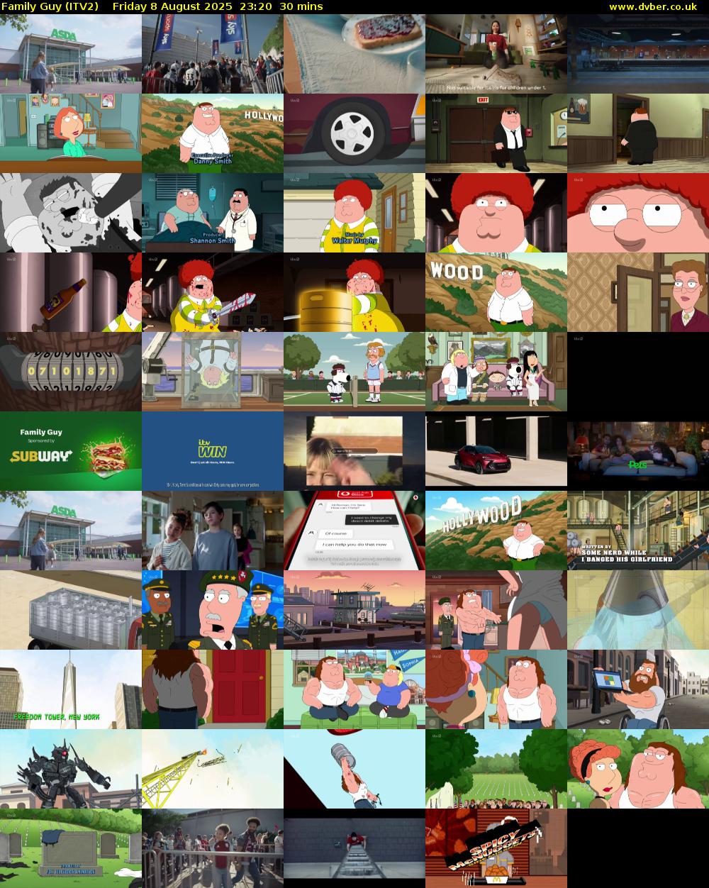 Family Guy (ITV2) Friday 8 August 2025 23:20 - 23:50