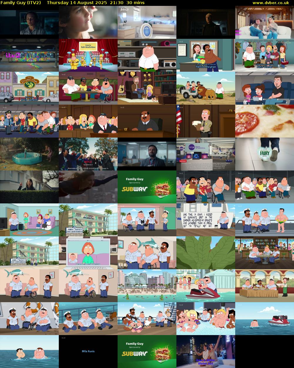 Family Guy (ITV2) Thursday 14 August 2025 21:30 - 22:00
