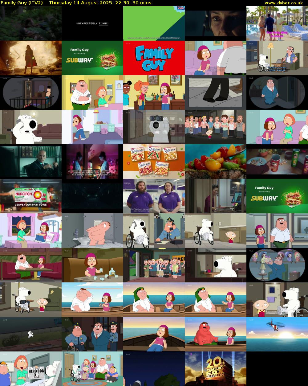 Family Guy (ITV2) Thursday 14 August 2025 22:30 - 23:00