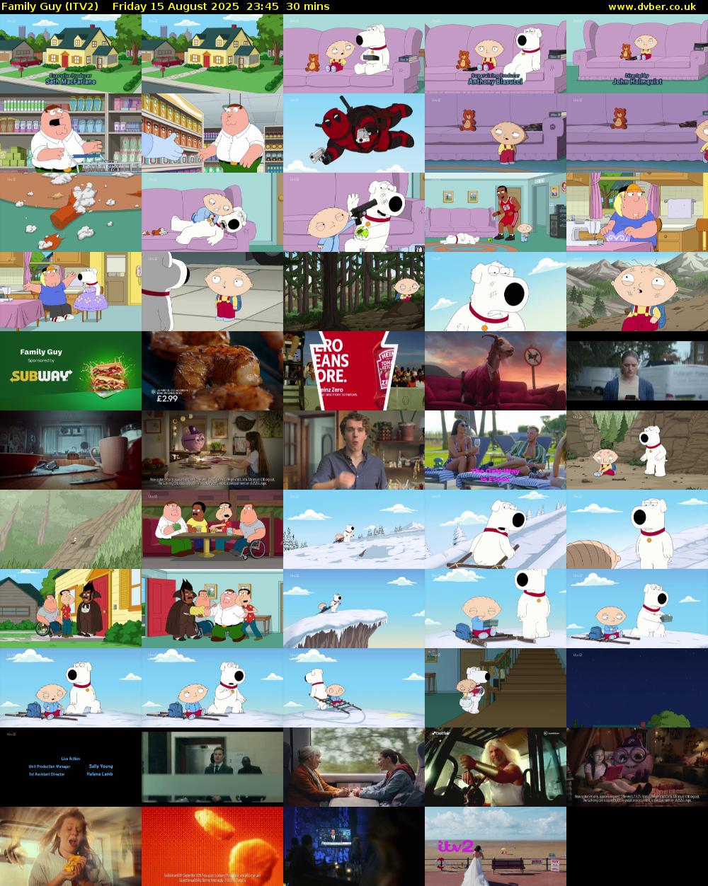 Family Guy (ITV2) Friday 15 August 2025 23:45 - 00:15