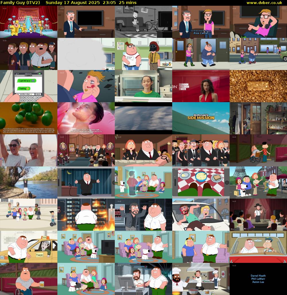 Family Guy (ITV2) Sunday 17 August 2025 23:05 - 23:30
