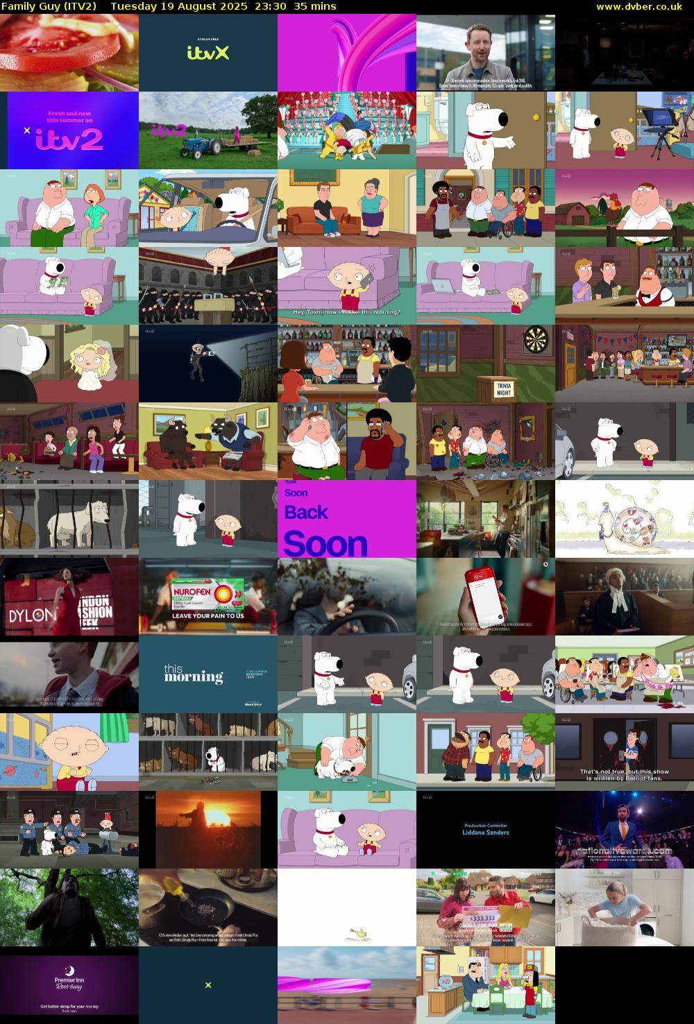 Family Guy (ITV2) Tuesday 19 August 2025 23:30 - 00:05