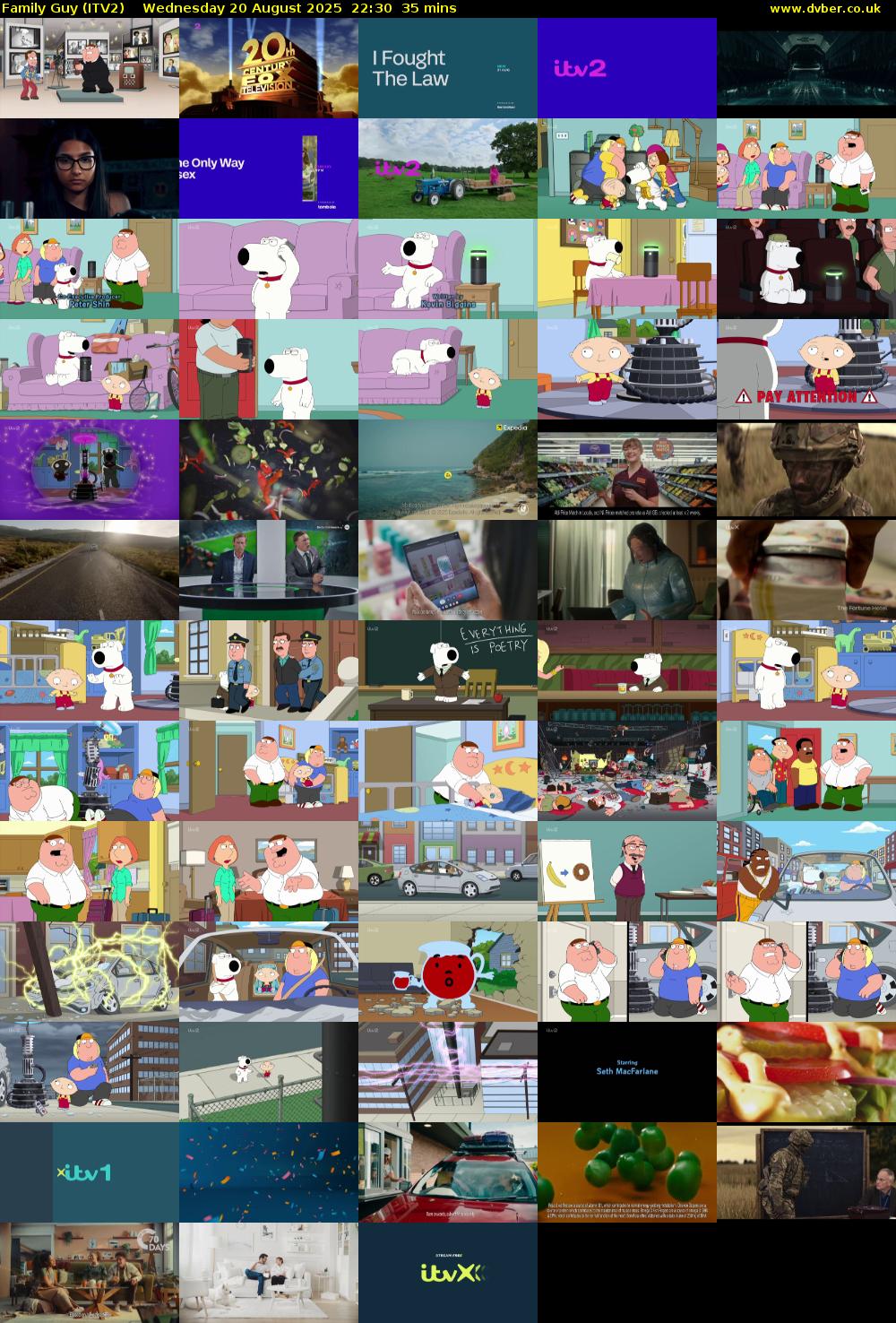 Family Guy (ITV2) Wednesday 20 August 2025 22:30 - 23:05