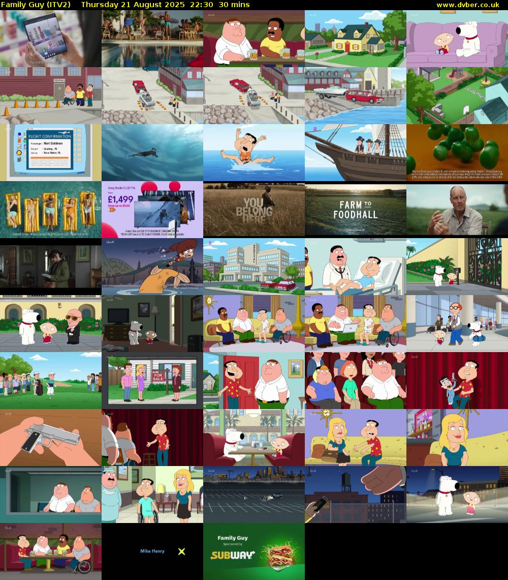 Family Guy (ITV2) Thursday 21 August 2025 22:30 - 23:00