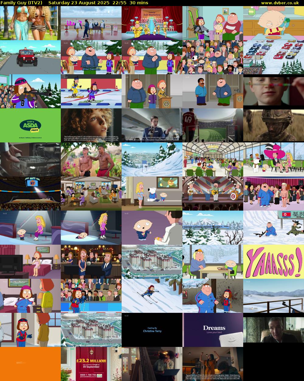 Family Guy (ITV2) Saturday 23 August 2025 22:55 - 23:25
