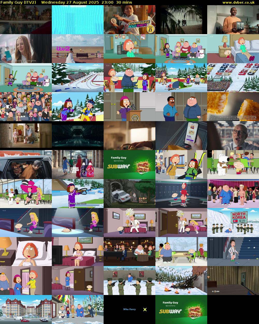 Family Guy (ITV2) Wednesday 27 August 2025 23:00 - 23:30