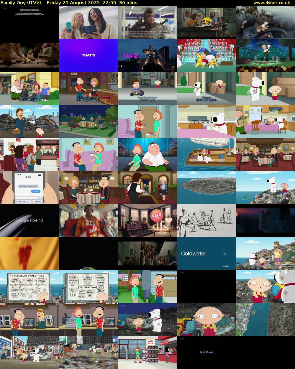 Family Guy (ITV2) Friday 29 August 2025 22:55 - 23:25