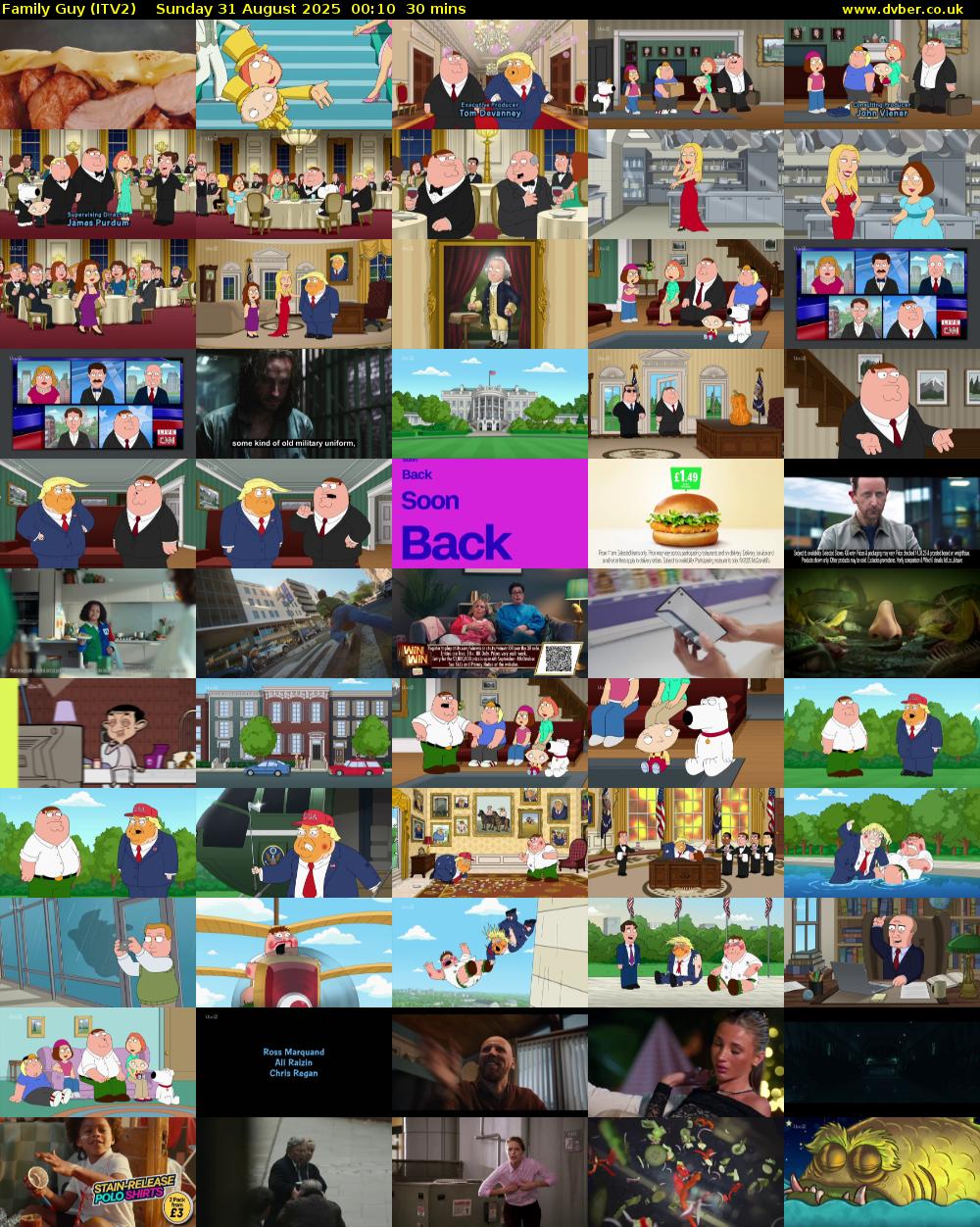 Family Guy (ITV2) Sunday 31 August 2025 00:10 - 00:40