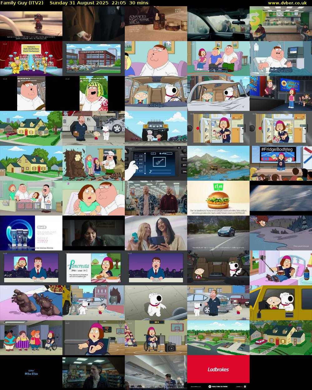 Family Guy (ITV2) Sunday 31 August 2025 22:05 - 22:35