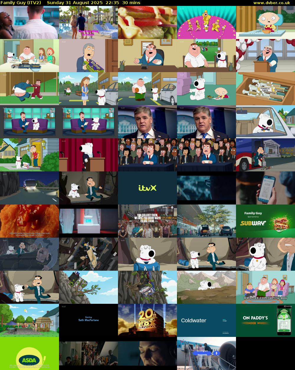 Family Guy (ITV2) Sunday 31 August 2025 22:35 - 23:05