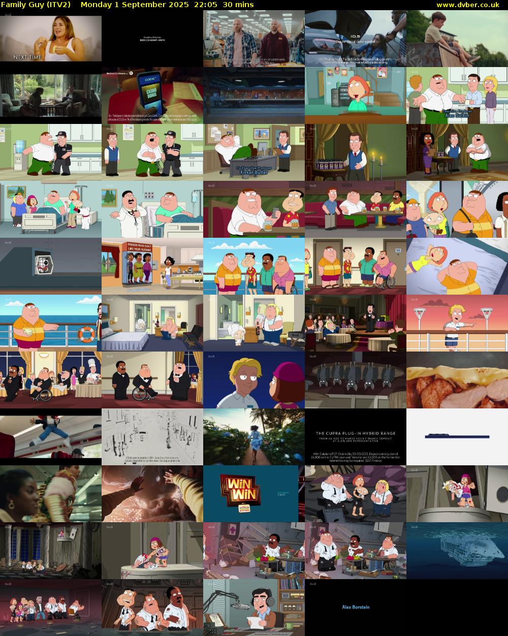 Family Guy (ITV2) Monday 1 September 2025 22:05 - 22:35