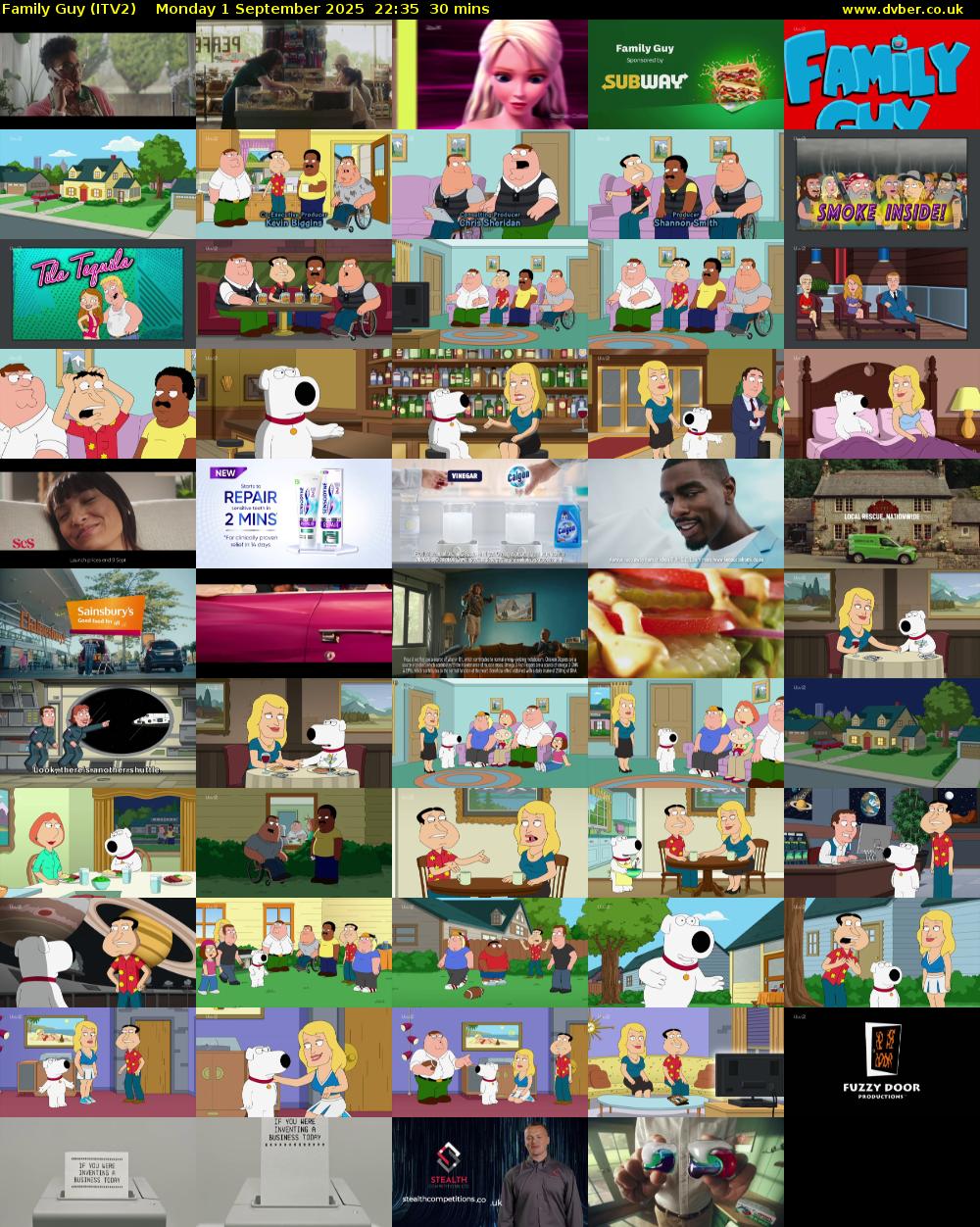 Family Guy (ITV2) Monday 1 September 2025 22:35 - 23:05