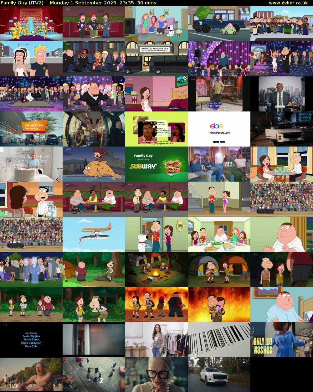 Family Guy (ITV2) Monday 1 September 2025 23:35 - 00:05