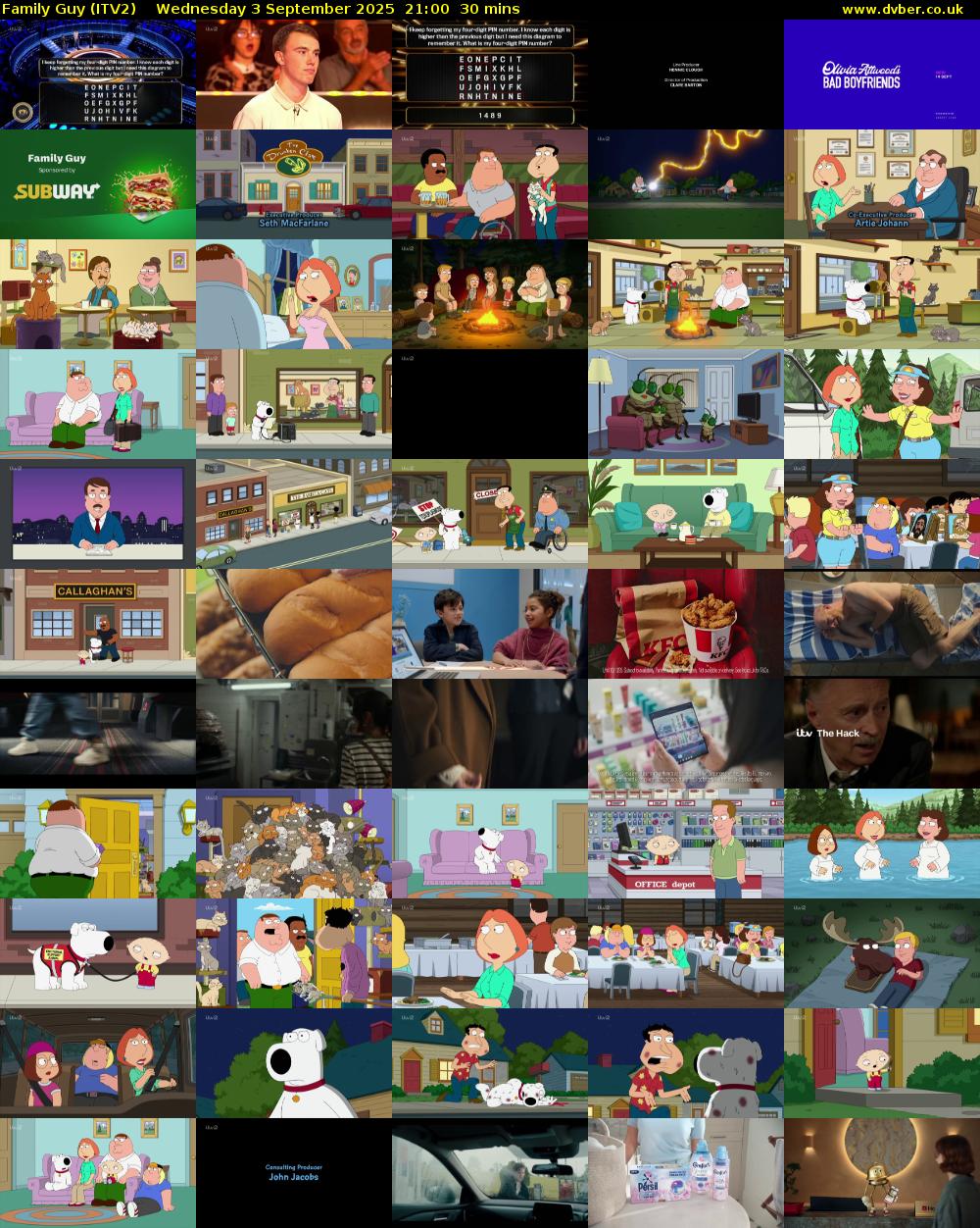 Family Guy (ITV2) Wednesday 3 September 2025 21:00 - 21:30