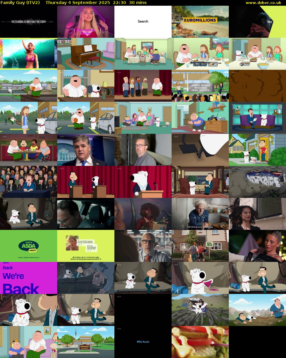 Family Guy (ITV2) Thursday 4 September 2025 22:30 - 23:00