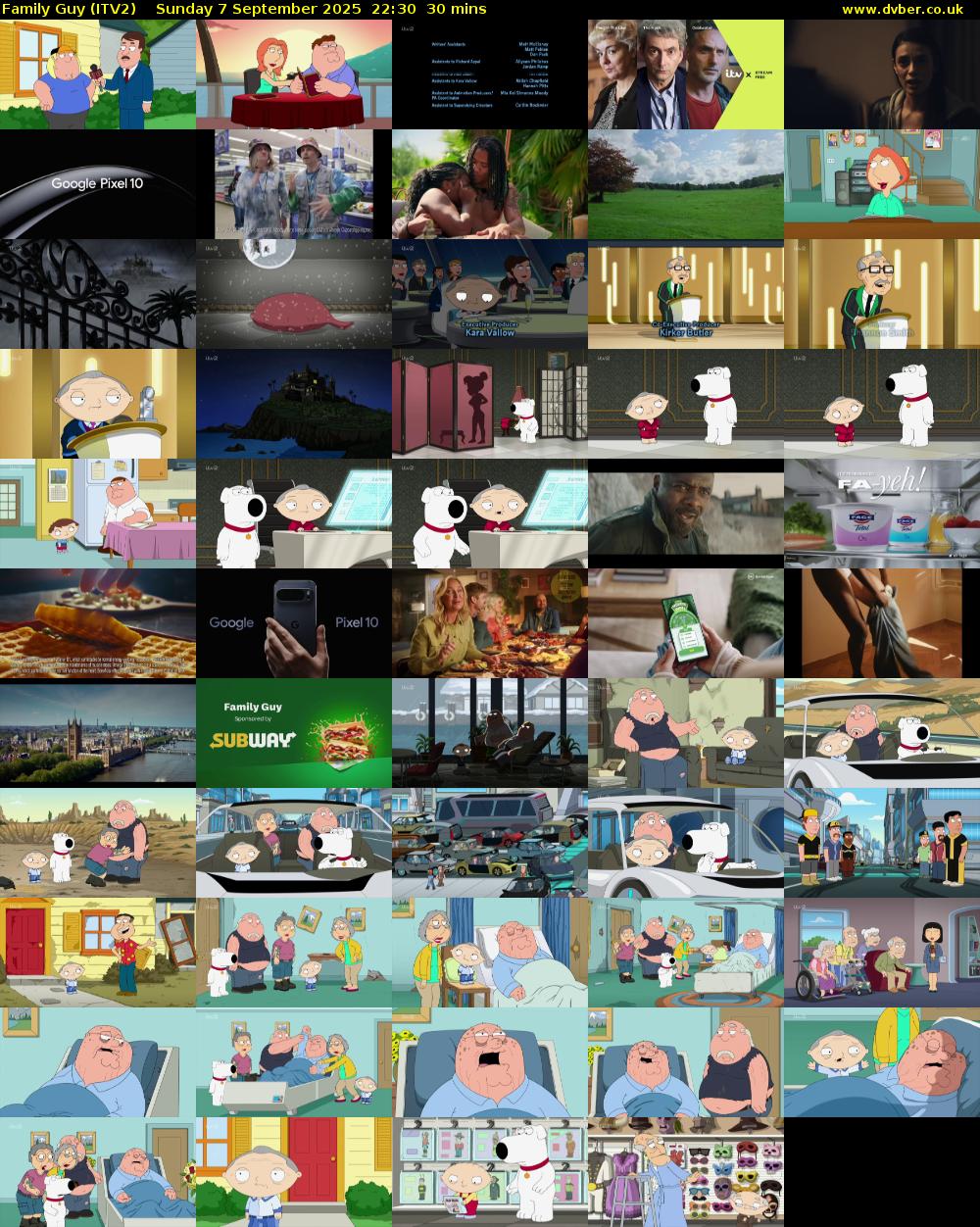 Family Guy (ITV2) Sunday 7 September 2025 22:30 - 23:00