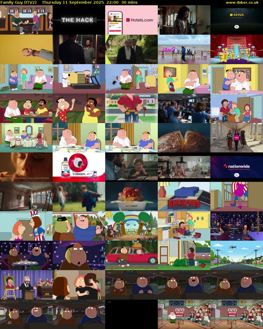 Family Guy (ITV2) Thursday 11 September 2025 22:00 - 22:30