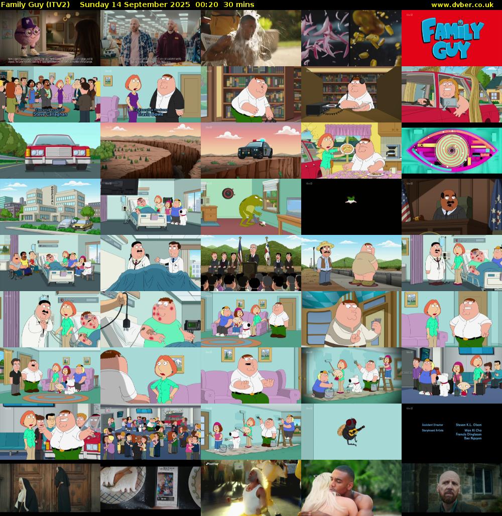 Family Guy (ITV2) Sunday 14 September 2025 00:20 - 00:50