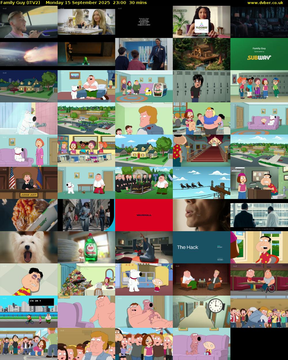 Family Guy (ITV2) Monday 15 September 2025 23:00 - 23:30