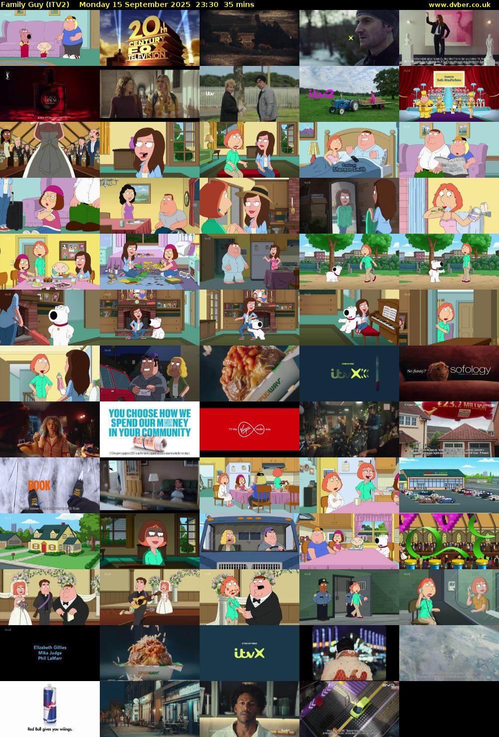 Family Guy (ITV2) Monday 15 September 2025 23:30 - 00:05