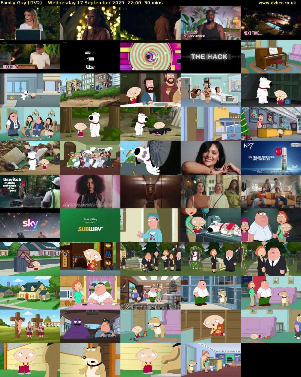 Family Guy (ITV2) Wednesday 17 September 2025 22:00 - 22:30