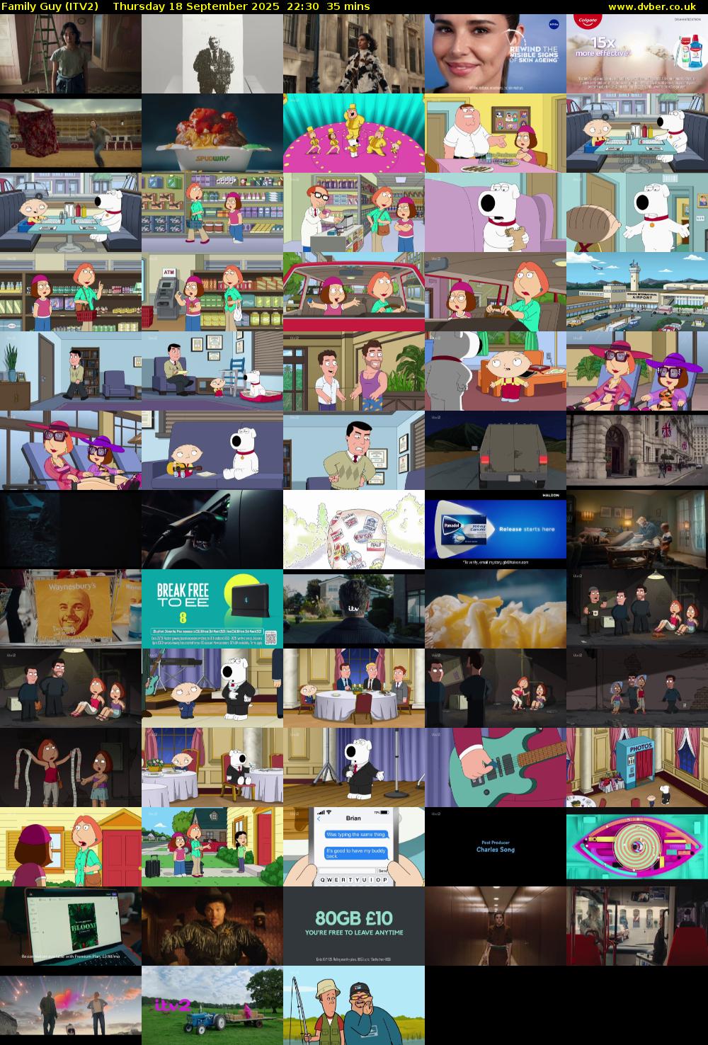 Family Guy (ITV2) Thursday 18 September 2025 22:30 - 23:05