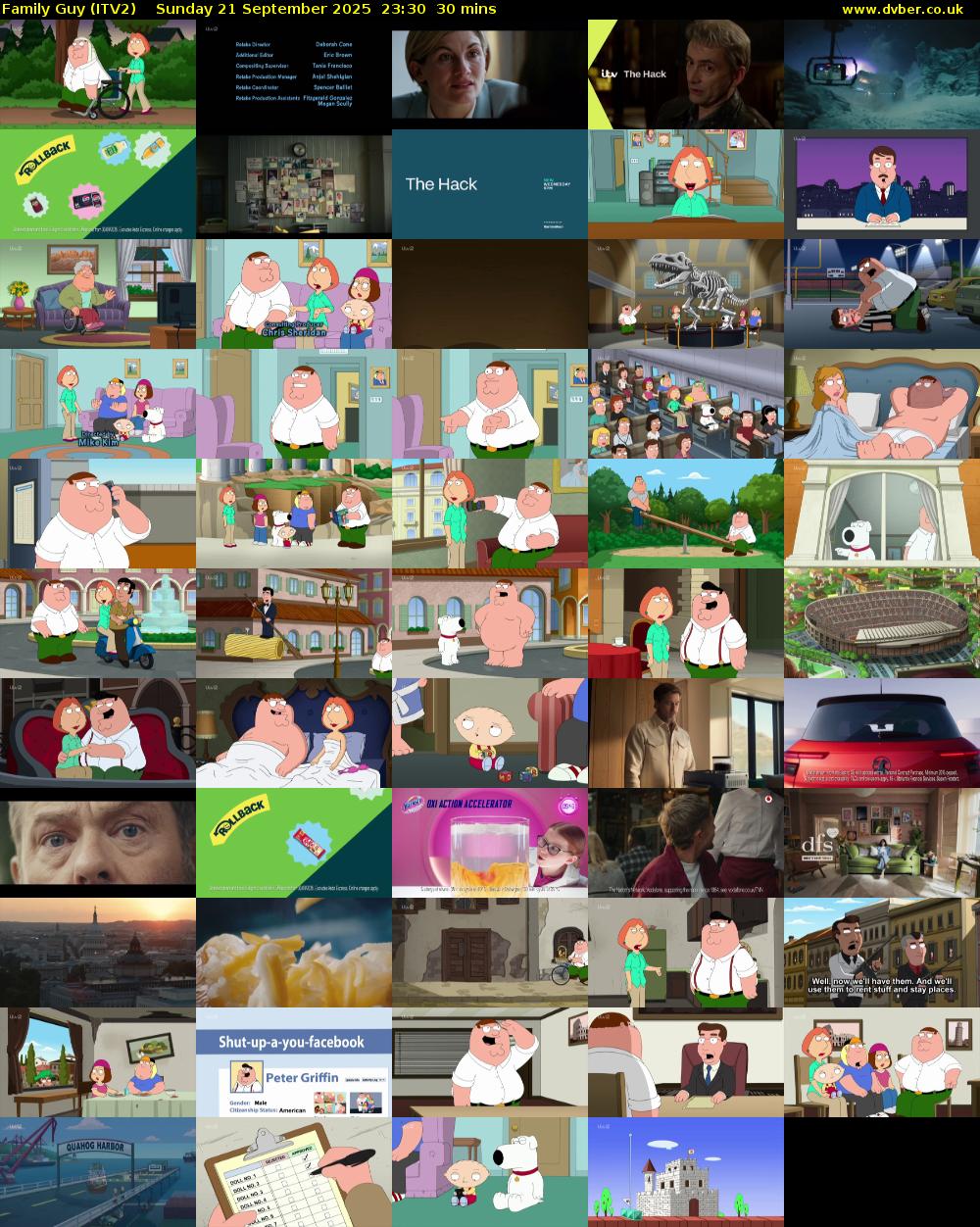 Family Guy (ITV2) Sunday 21 September 2025 23:30 - 00:00