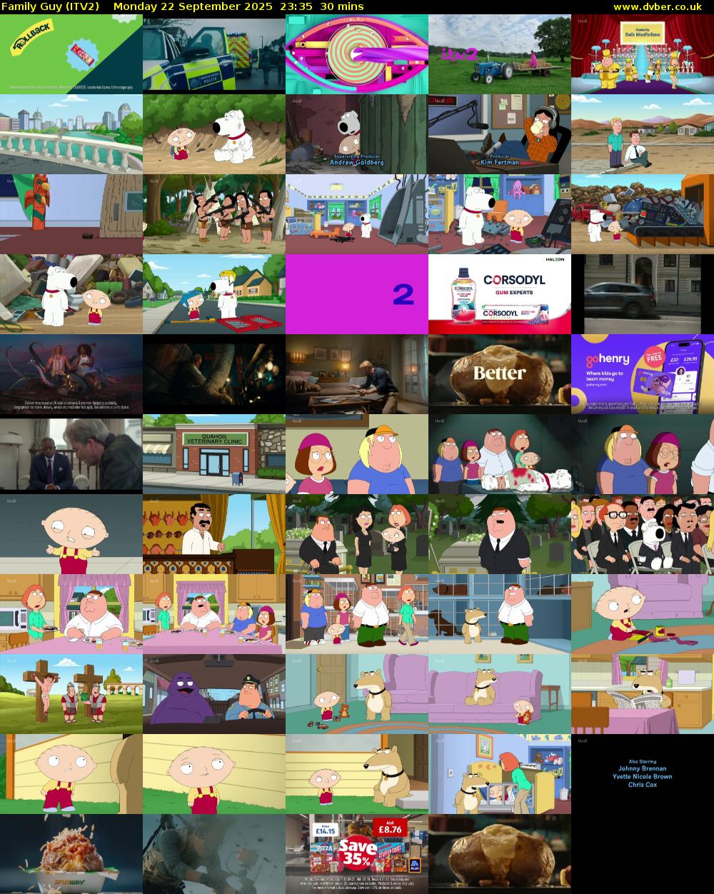 Family Guy (ITV2) Monday 22 September 2025 23:35 - 00:05