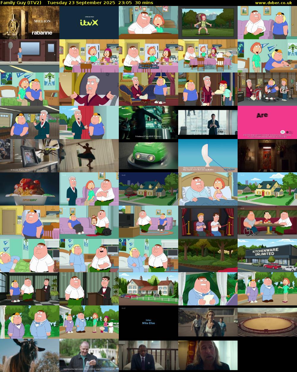 Family Guy (ITV2) Tuesday 23 September 2025 23:05 - 23:35