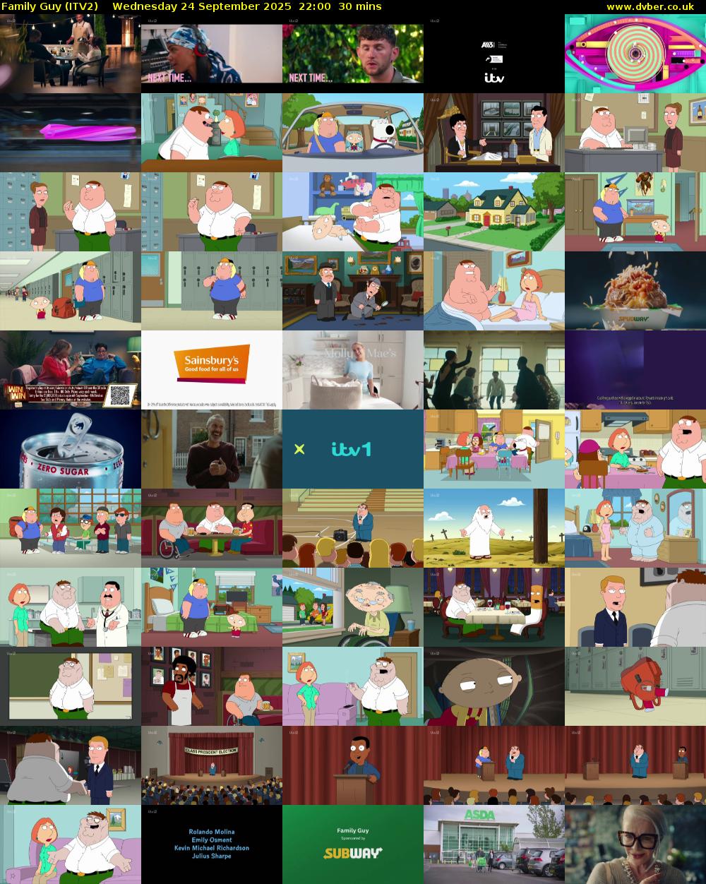 Family Guy (ITV2) Wednesday 24 September 2025 22:00 - 22:30