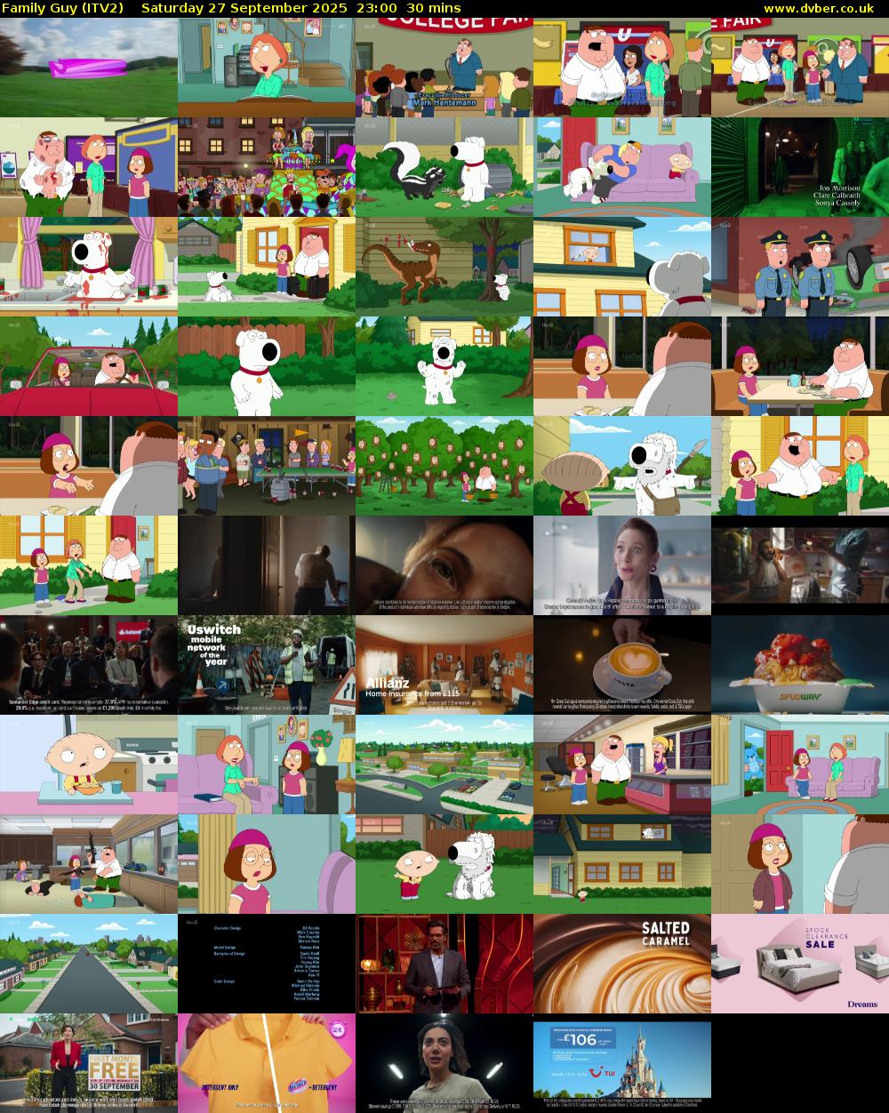 Family Guy (ITV2) Saturday 27 September 2025 23:00 - 23:30