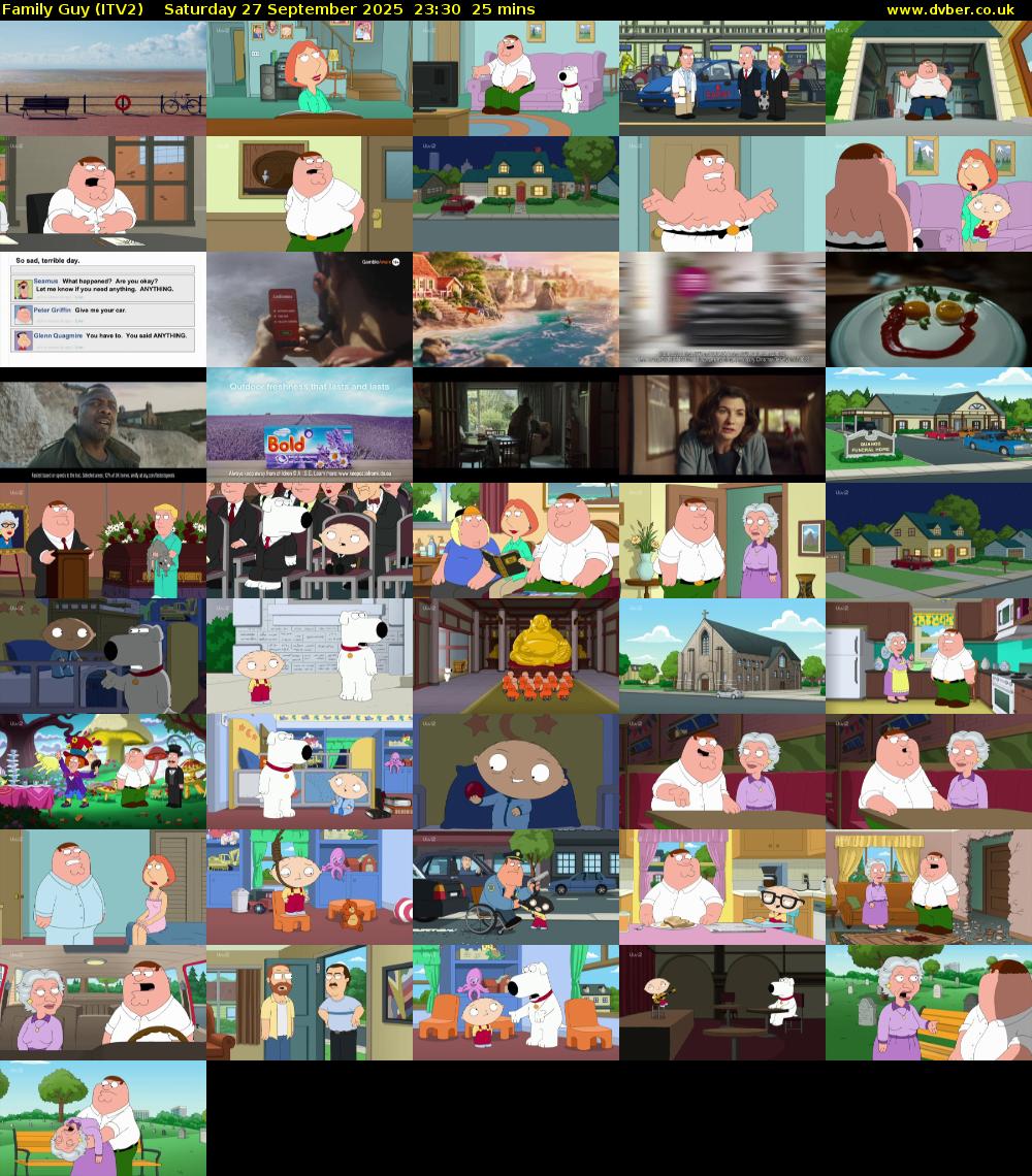 Family Guy (ITV2) Saturday 27 September 2025 23:30 - 23:55