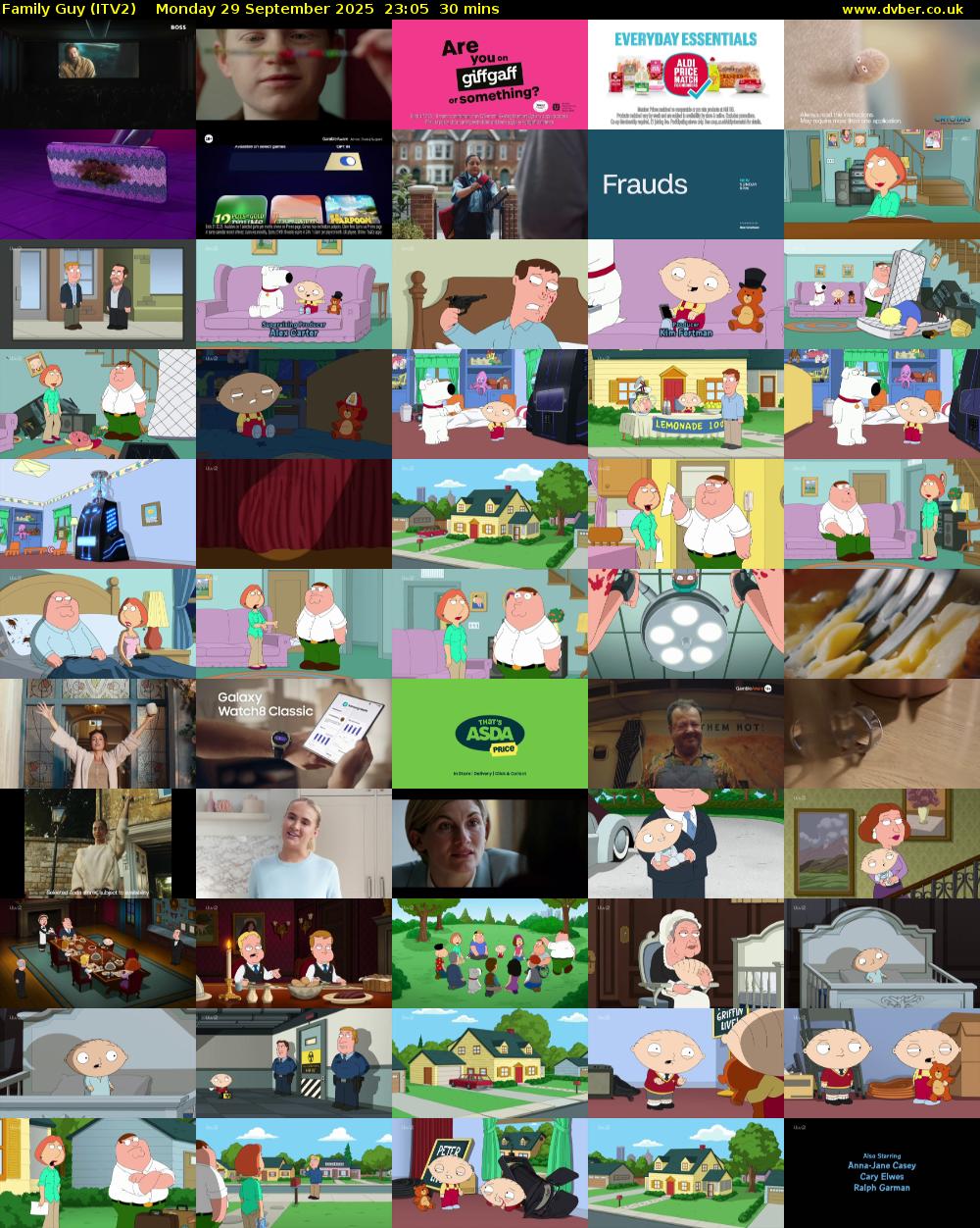Family Guy (ITV2) Monday 29 September 2025 23:05 - 23:35