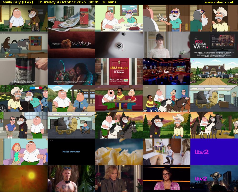 Family Guy (ITV2) Thursday 9 October 2025 00:05 - 00:35