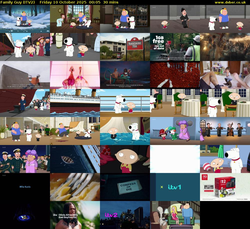 Family Guy (ITV2) Friday 10 October 2025 00:05 - 00:35