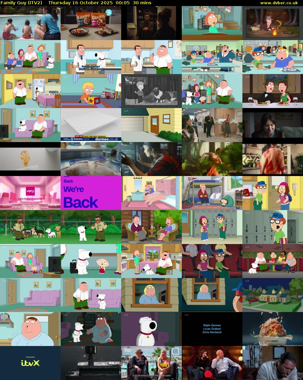 Family Guy (ITV2) Thursday 16 October 2025 00:05 - 00:35