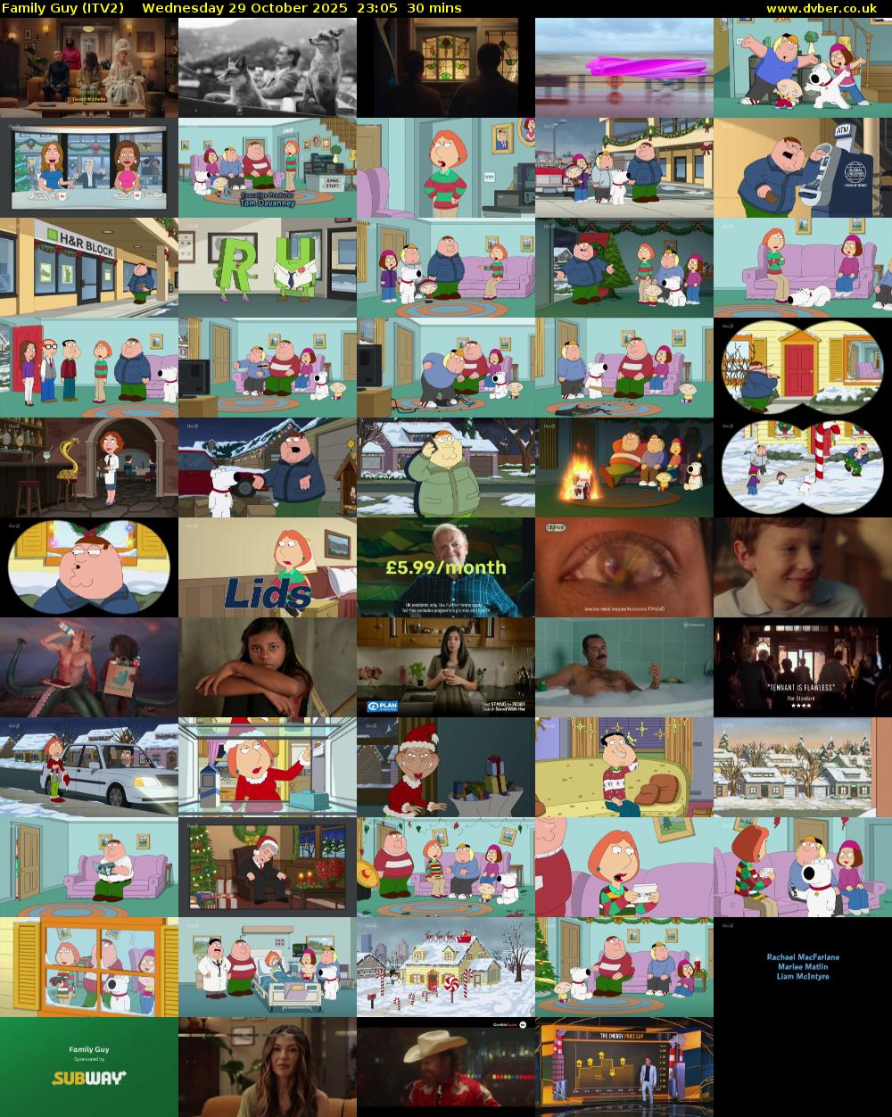 Family Guy (ITV2) Wednesday 29 October 2025 23:05 - 23:35