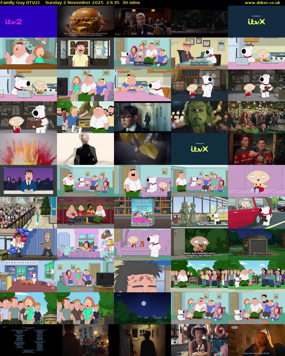 Family Guy (ITV2) Sunday 2 November 2025 23:35 - 00:05