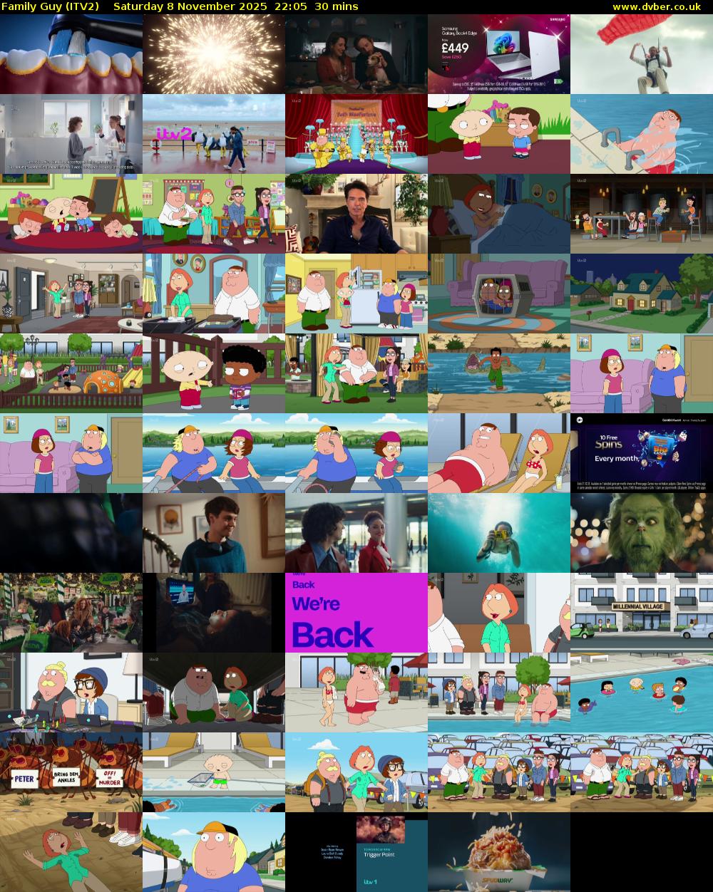 Family Guy (ITV2) Saturday 8 November 2025 22:05 - 22:35