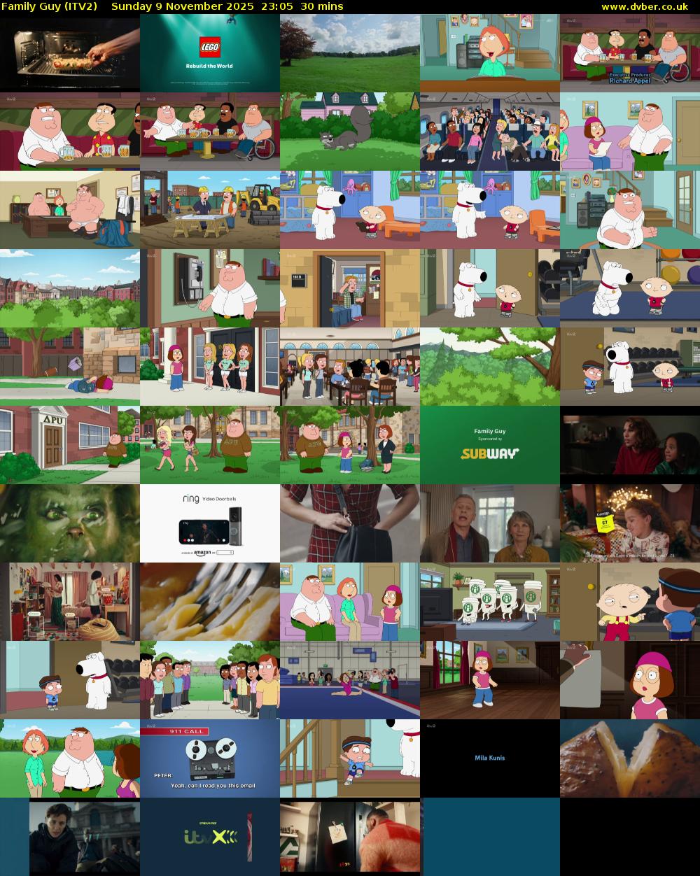 Family Guy (ITV2) Sunday 9 November 2025 23:05 - 23:35