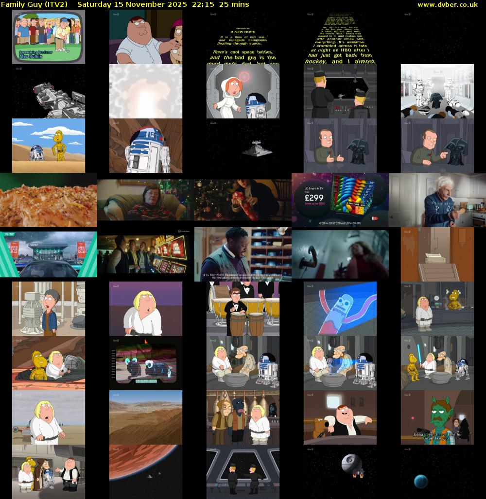 Family Guy (ITV2) Saturday 15 November 2025 22:15 - 22:40