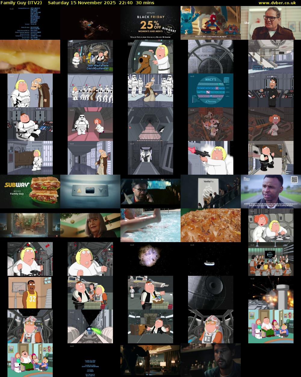 Family Guy (ITV2) Saturday 15 November 2025 22:40 - 23:10