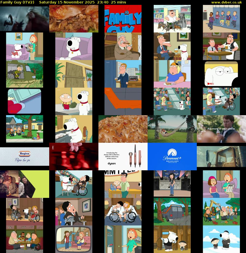 Family Guy (ITV2) Saturday 15 November 2025 23:40 - 00:05
