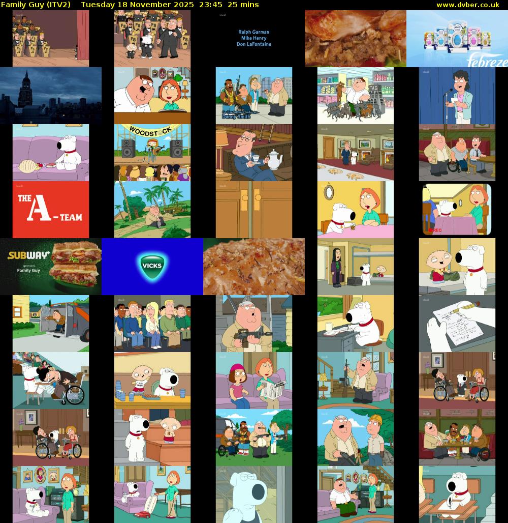 Family Guy (ITV2) Tuesday 18 November 2025 23:45 - 00:10