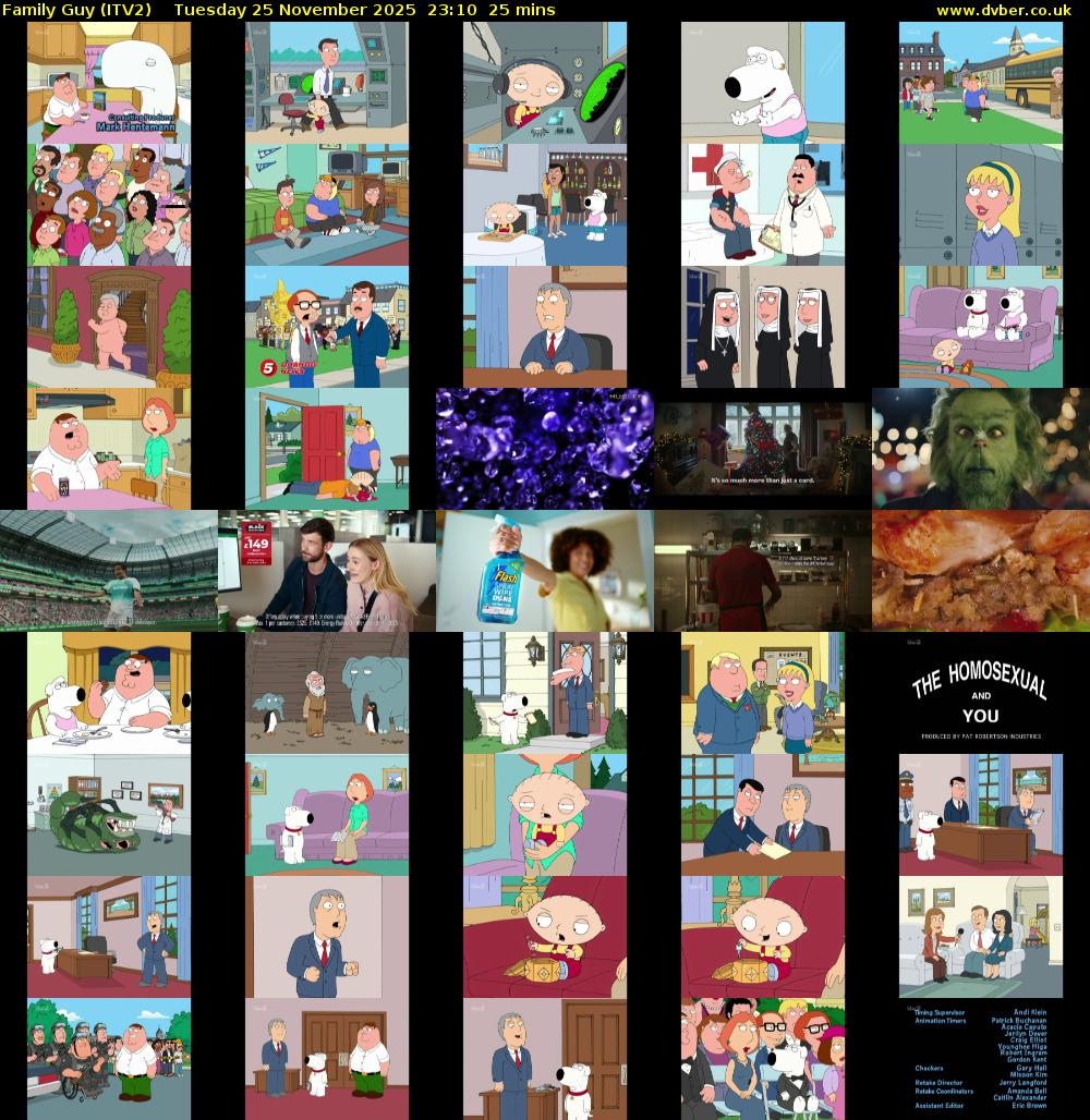 Family Guy (ITV2) Tuesday 25 November 2025 23:10 - 23:35