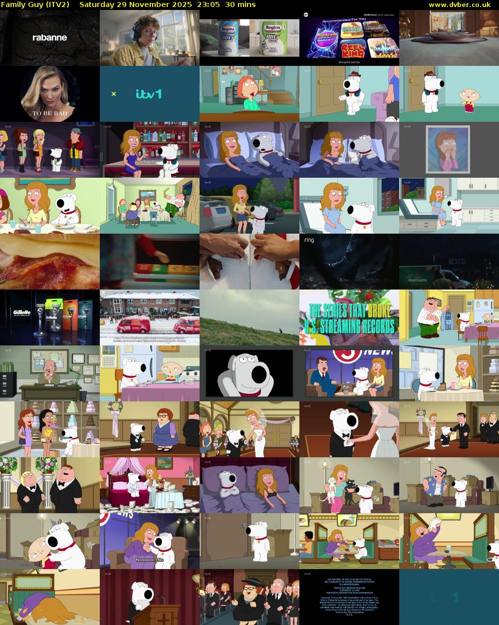 Family Guy (ITV2) Saturday 29 November 2025 23:05 - 23:35
