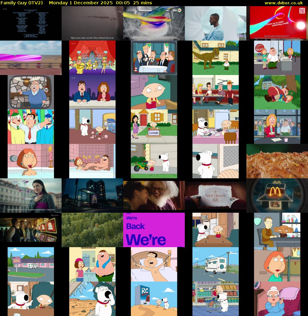 Family Guy (ITV2) Monday 1 December 2025 00:05 - 00:30